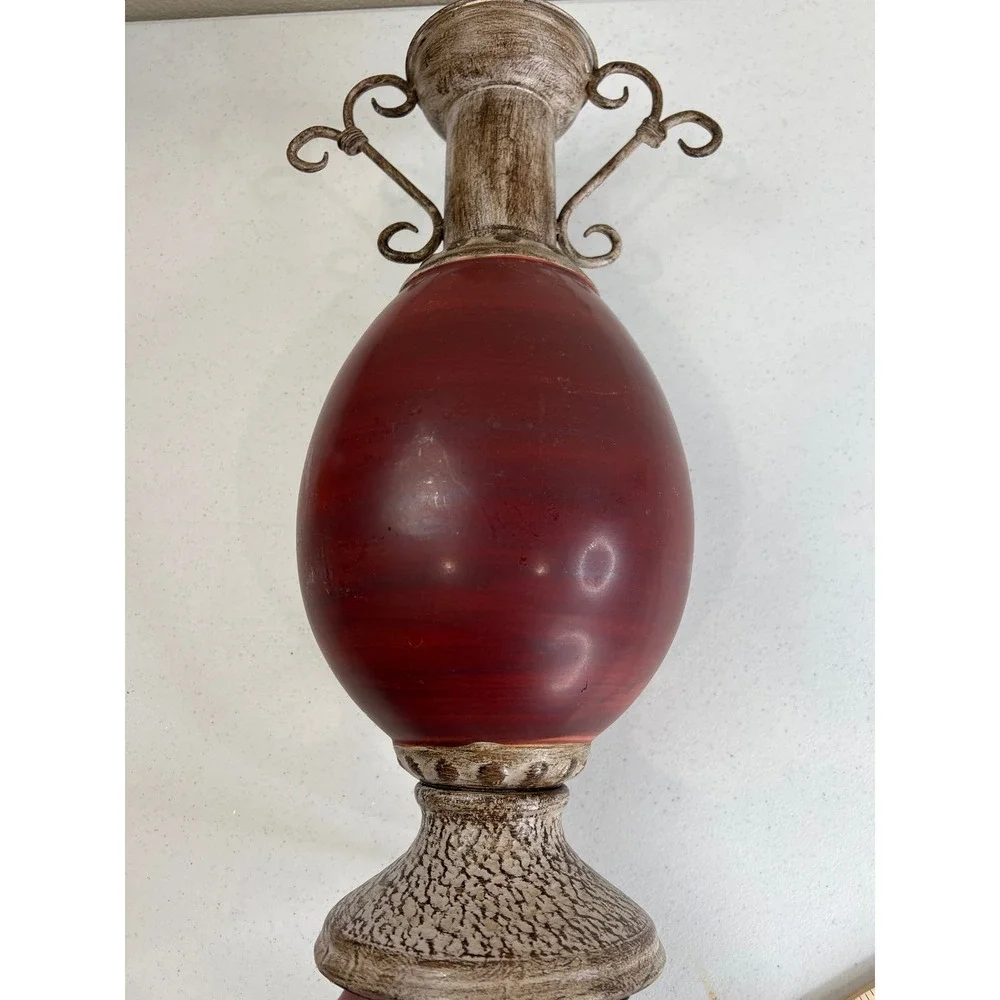 Large Metal Vase Marron‎ Scroll Tan Classic 90s Maximalist Vintage